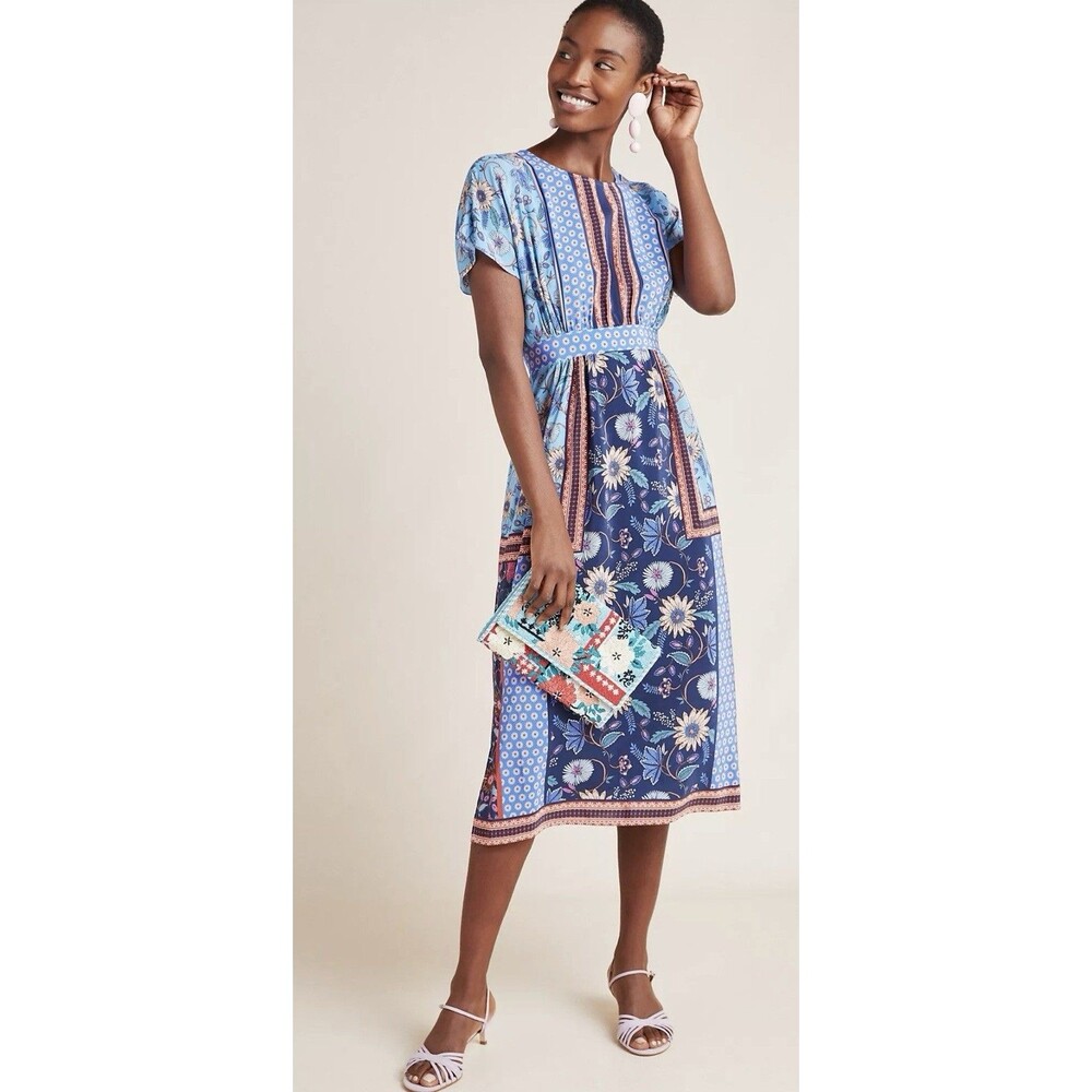 Kachel x Anthropologie Women’s 6P Eliason Floral Printed Midi Dress Patchwork